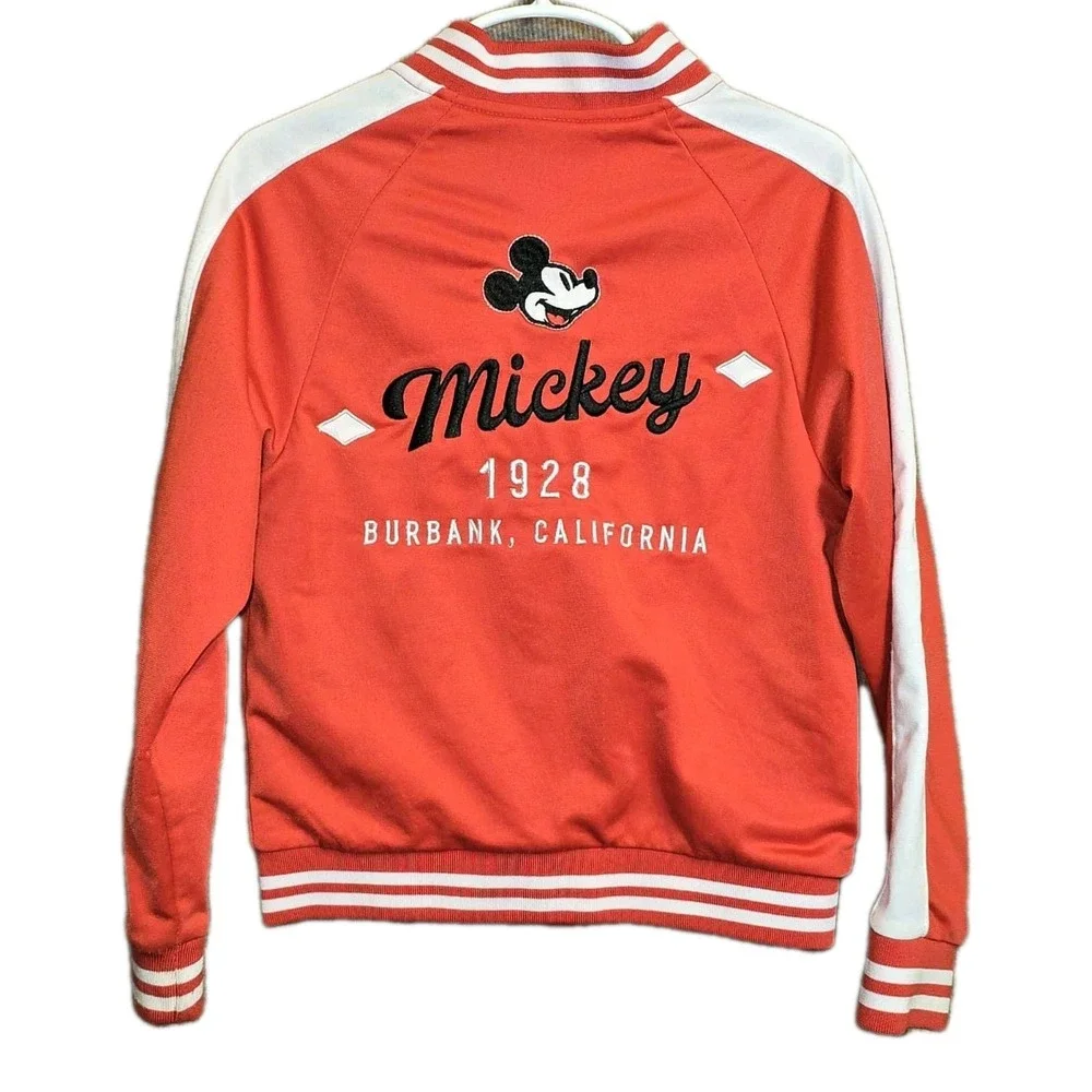 Disney Mickey Mouse Track Jacket Kids 5/6 Red White Zip Up Retro 1928 Burbank CA